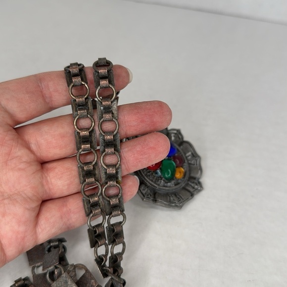 Antique 1900s Book Chain Multicolor Pendant Necklace Lot A40 - Picture 9 of 10